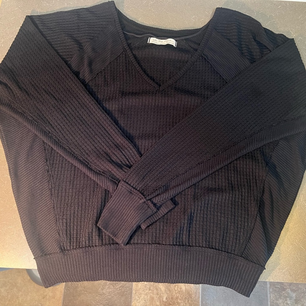 Free People We The Free Black Santa Clara Thermal Top Pullover  Women’s XS